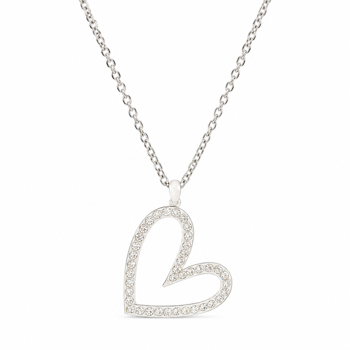 Gold Rhinestone Heart Pendant Necklace – Open Heart Crystal Design
