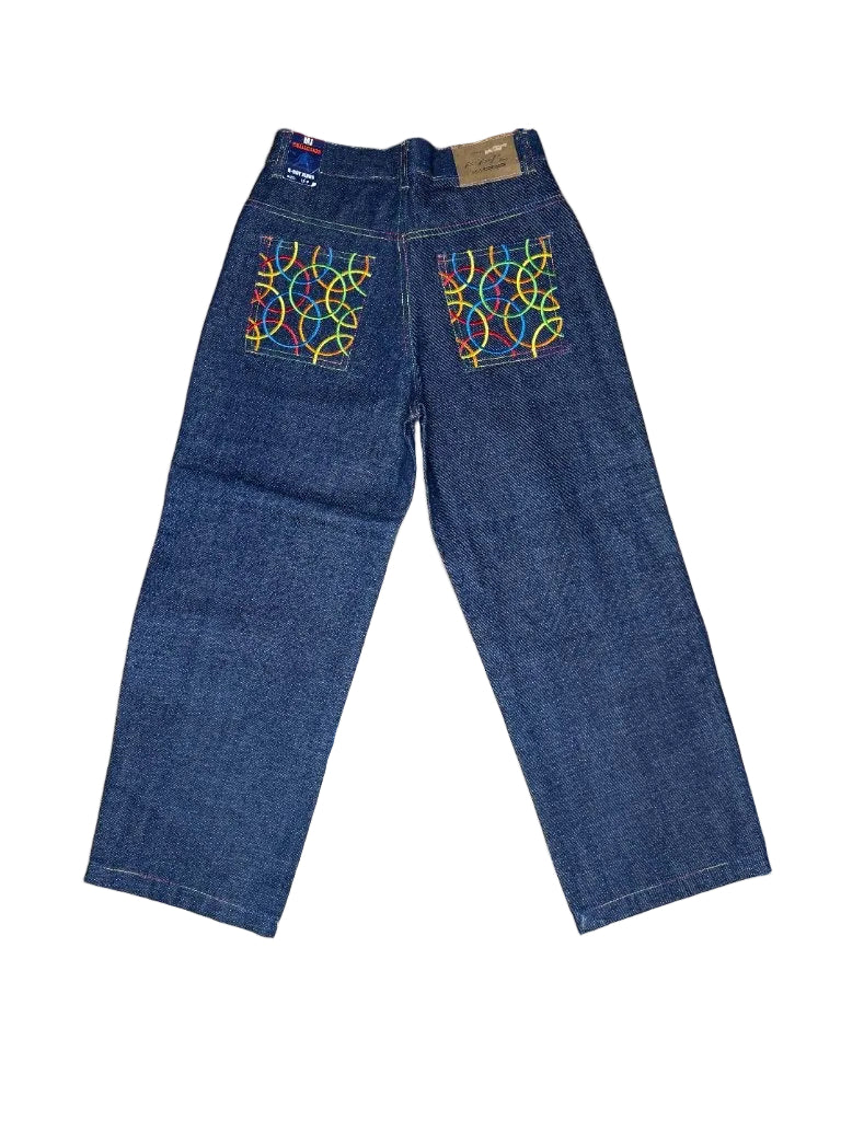 e-Boy MJ Collection B-Boy rainbow patch jeans dark indigo back view
