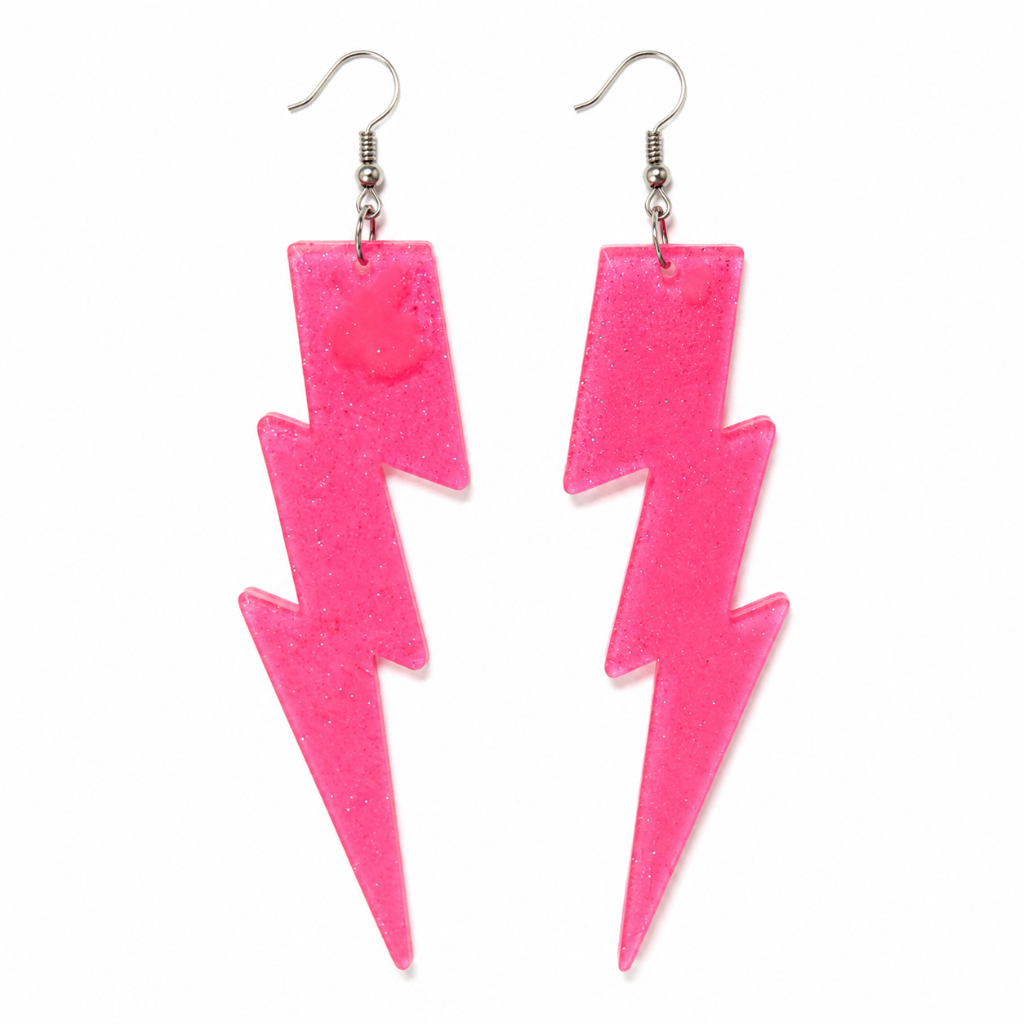 pink glitter lightning bolt drop earrings streetwear jewelry