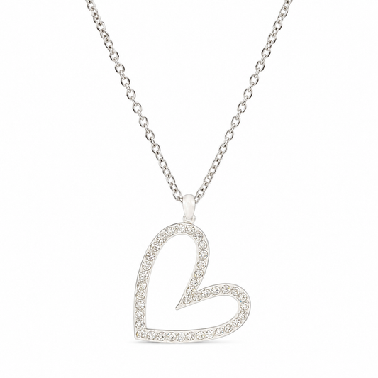 Gold Rhinestone Heart Pendant Necklace – Open Heart Crystal Design