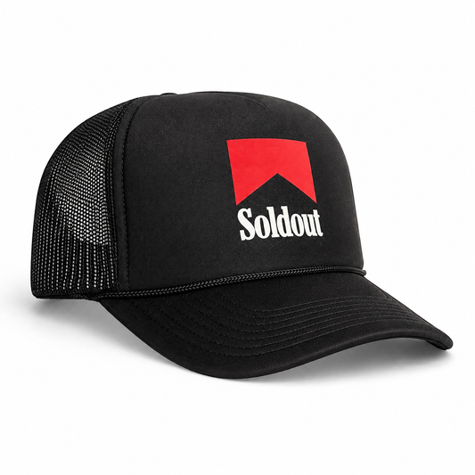 "Sold Out" Black Mesh Snapback Hat – Red Logo