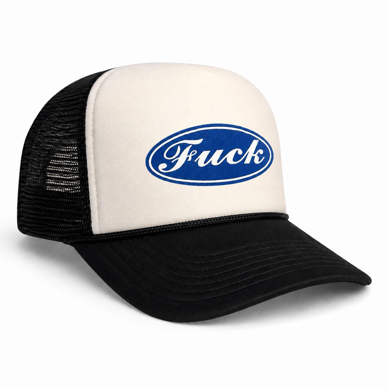 black and white trucker snapback hat bold statement print streetwear