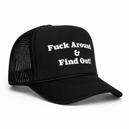 black mesh trucker hat bold statement print rope brim streetwear
