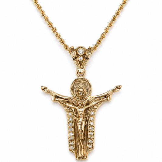 Silver Jesus Crucifix Pendant Necklace – Figural Christ with CZ Stones