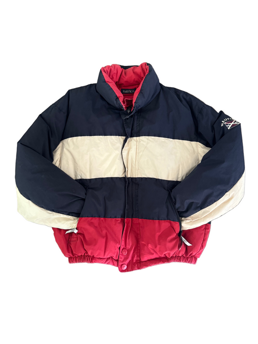red navy cream Nautica Goose Down Puffer Jacket downtown LA streetwear