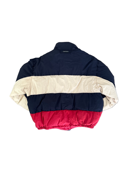 red navy cream Nautica Goose Down Puffer Jacket downtown LA streetwear