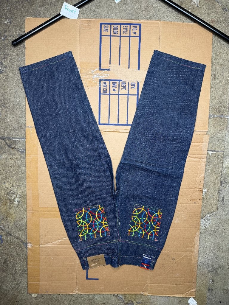 e-Boy MJ Collection B-Boy rainbow patch jeans dark indigo back view