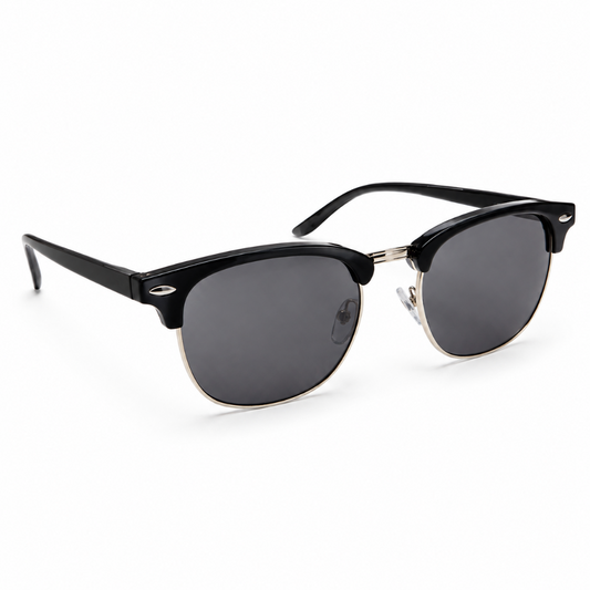 black clubmaster retro half frame sunglasses gray lens