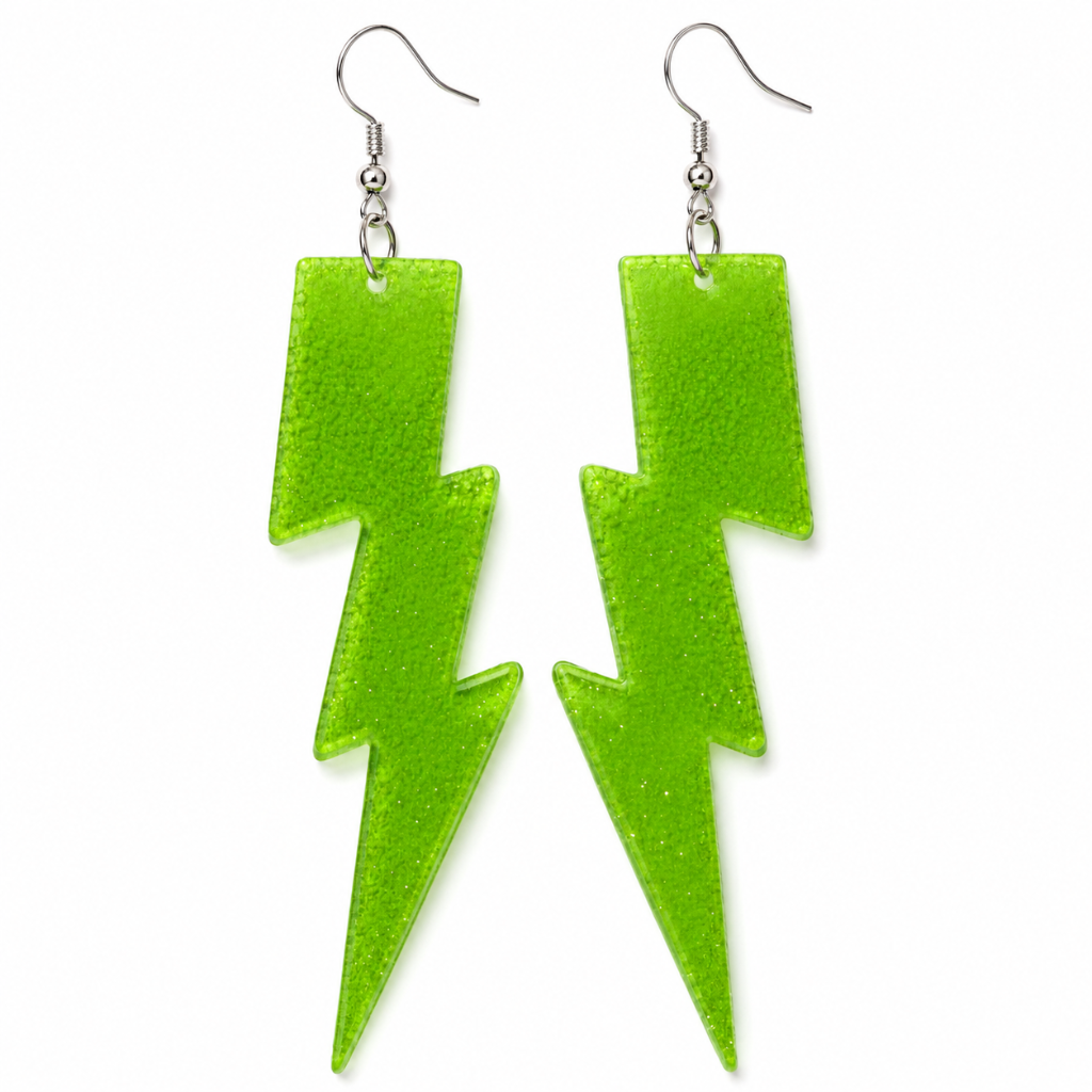 green glitter lightning bolt drop earrings streetwear jewelry