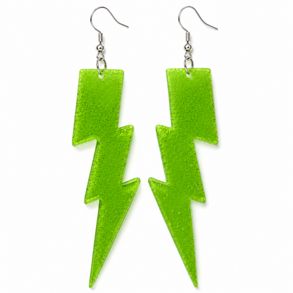 green glitter lightning bolt drop earrings streetwear jewelry