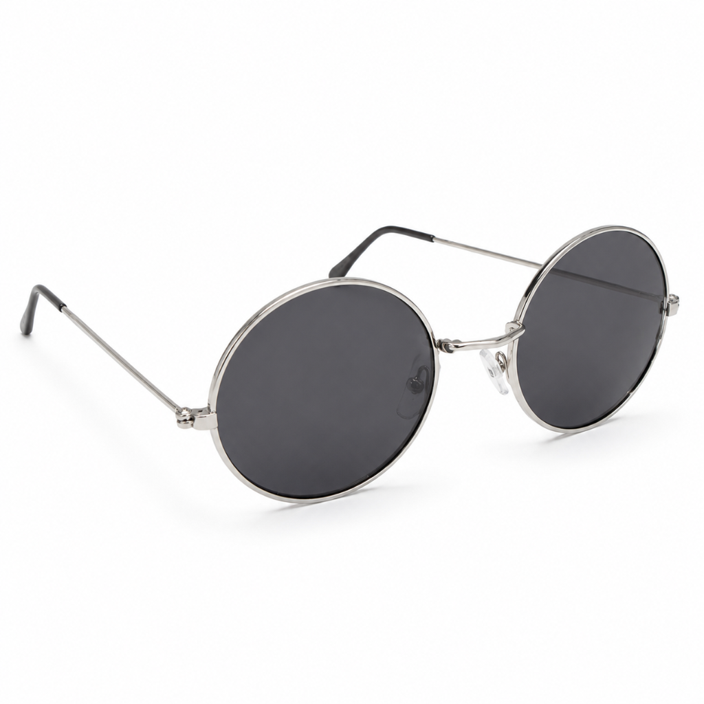 Silver wire-frame round sunglasses retro circle lens