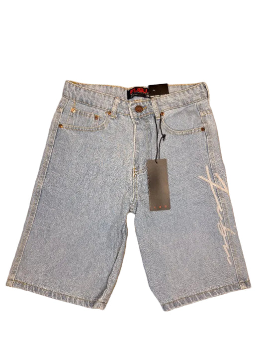 FUBU black denim jorts vintage streetwear shorts size 30 front view