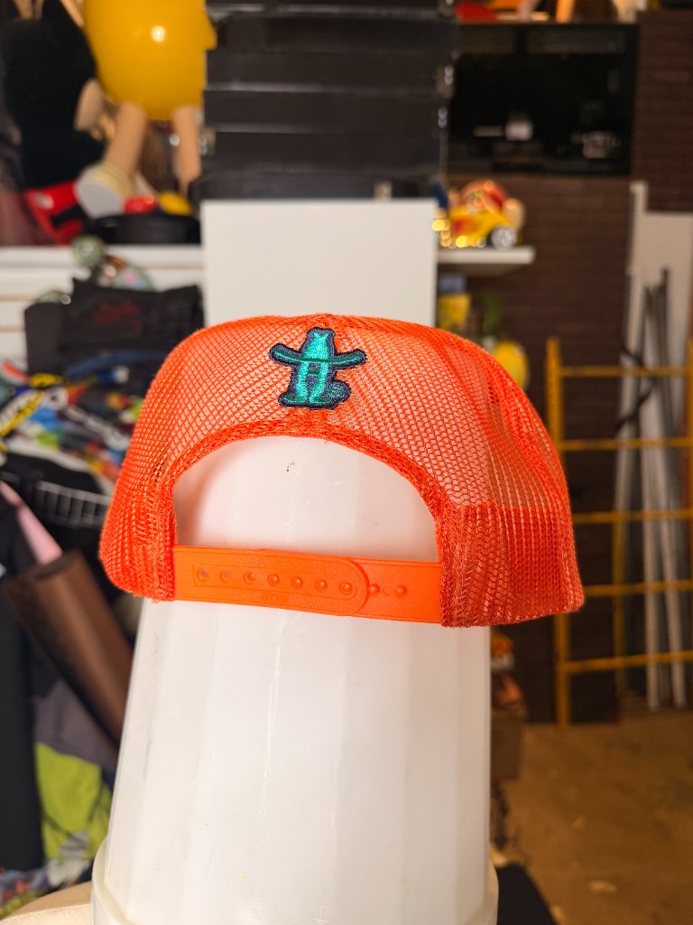 Orange trucker hat mesh back embroidered cowboy logo patch snapback
