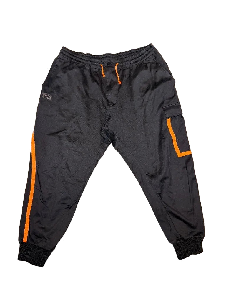 Y-3 Yohji Yamamoto adidas black orange cargo jogger pants front view Y3 logo streetwear